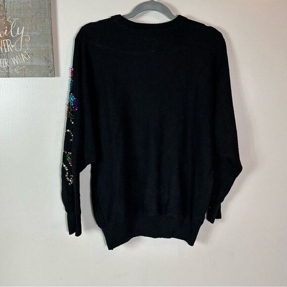 Vibrant vintage Black Sweater with Floral Embellishments - Picture 7 of 7